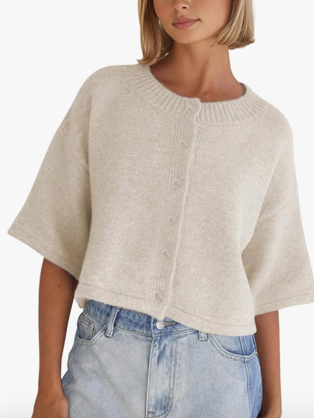 Cream Lightweight Cropped Cardigan Sweater